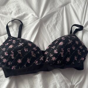 PINK Victoria's Secret Black Bra with Pink Floral Motif